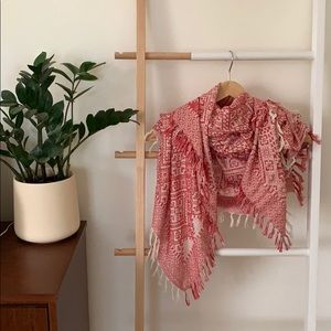 Madewell Red Motif Blanket Scarf w/ Fringe